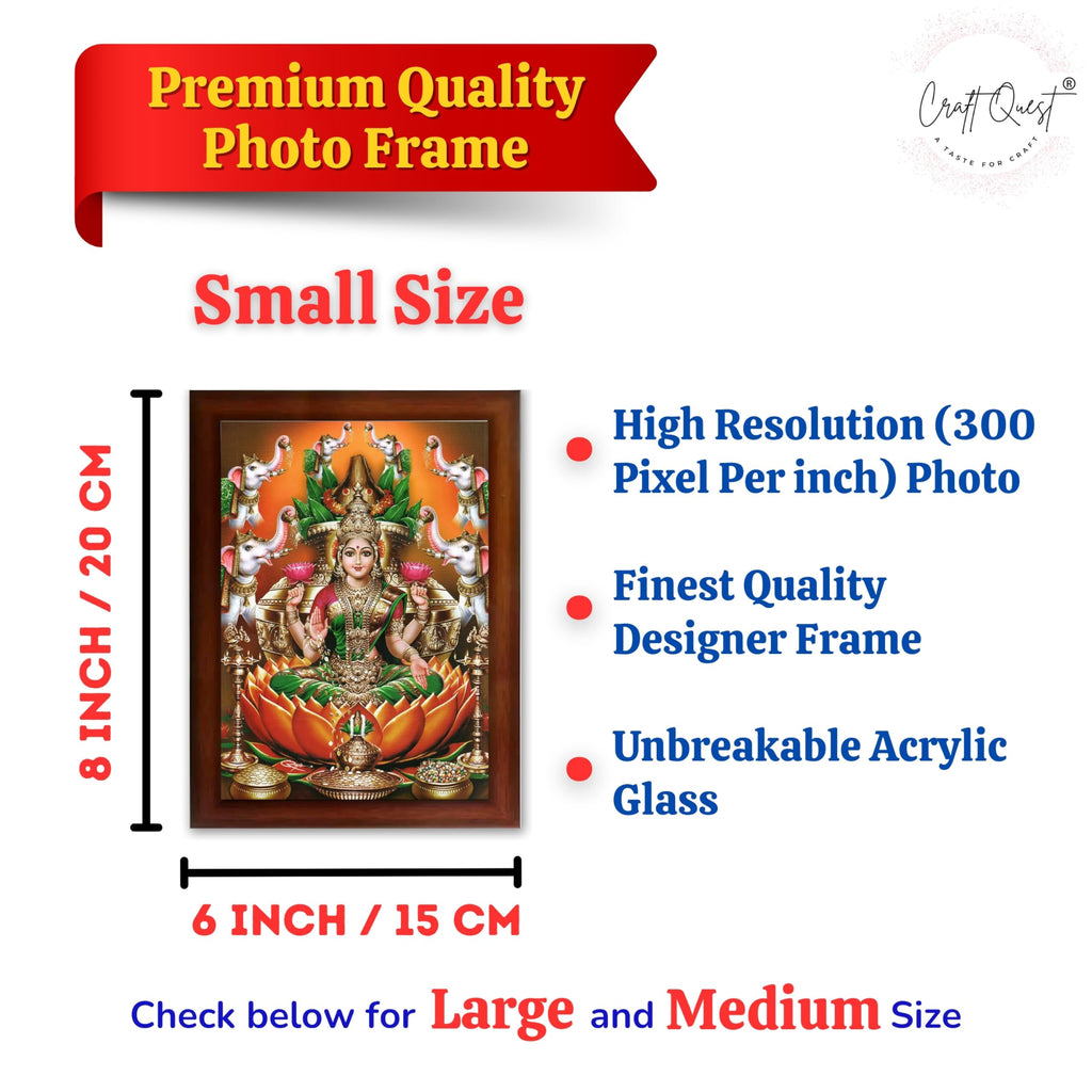 CRAFT QUEST Goddess Lakshmi Devi Dhana Vaibhav Laxmi Maa Wall Painting Photo Framed | Ideal for Home, Office, Temple & Puja Room, Wall Decor
