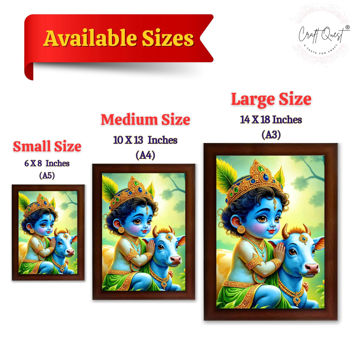 CRAFT QUEST Baby Krishna Photo Frame | Shri Bal Gopal Painting for Pregnant Women | Kanha Ji Poster | Laddu Lord Makhan Chor | Walls Home Bedroom Living Room Decoration Gift.