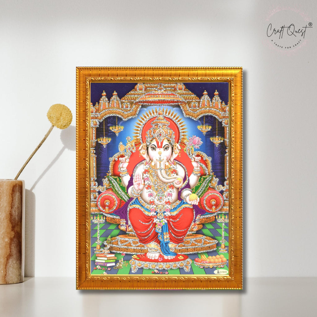CRAFT QUEST Lord Ganpati Modern Wall Art Painting With Frame For Pooja, Home and Office Decor