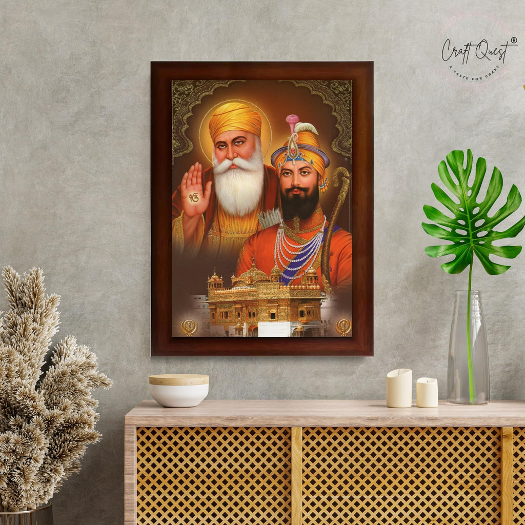 CRAFT QUEST Satnam Waheguru Gurunanak Dev Ji Photo Frame Sikh Guru Photo for Home Decor Spiritual Wall Hanging and Living Room Decoration