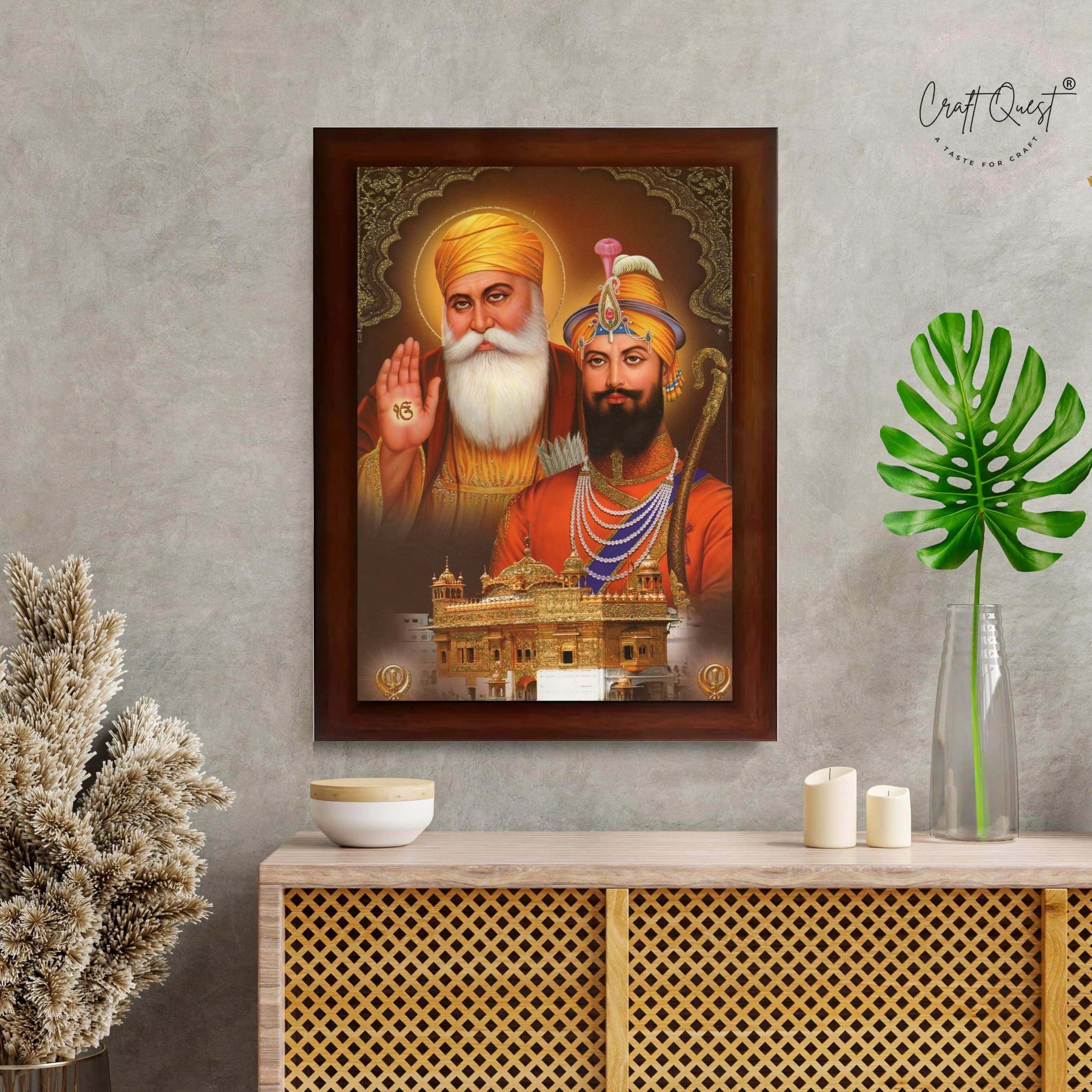 CRAFT QUEST Satnam Waheguru Gurunanak Dev Ji Photo Frame Sikh Guru Photo for Home Decor Spiritual Wall Hanging and Living Room Decoration