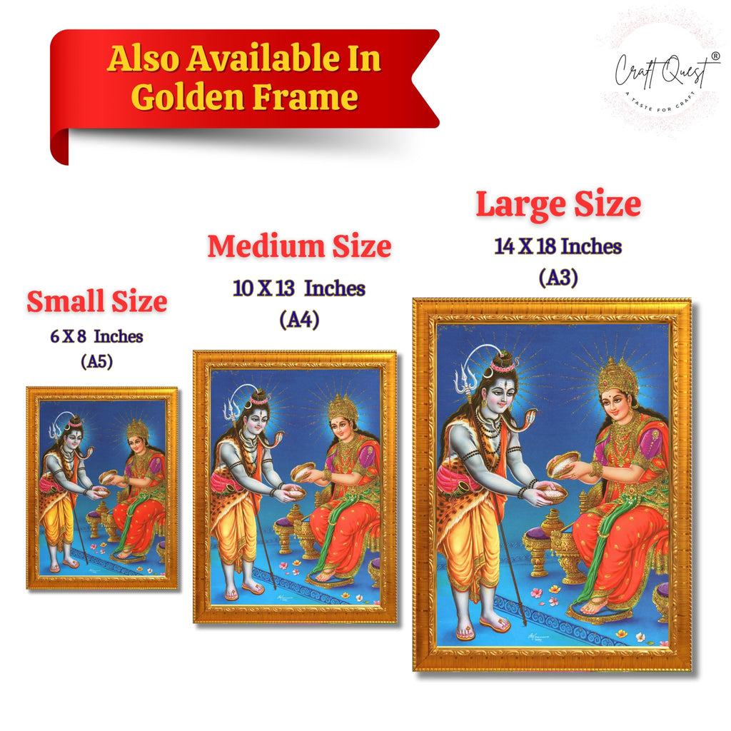 CRAFT QUEST Shiva & Maa Annapurna devi sitting on throne photo frame with Laminated Poster for Kitchen Worship