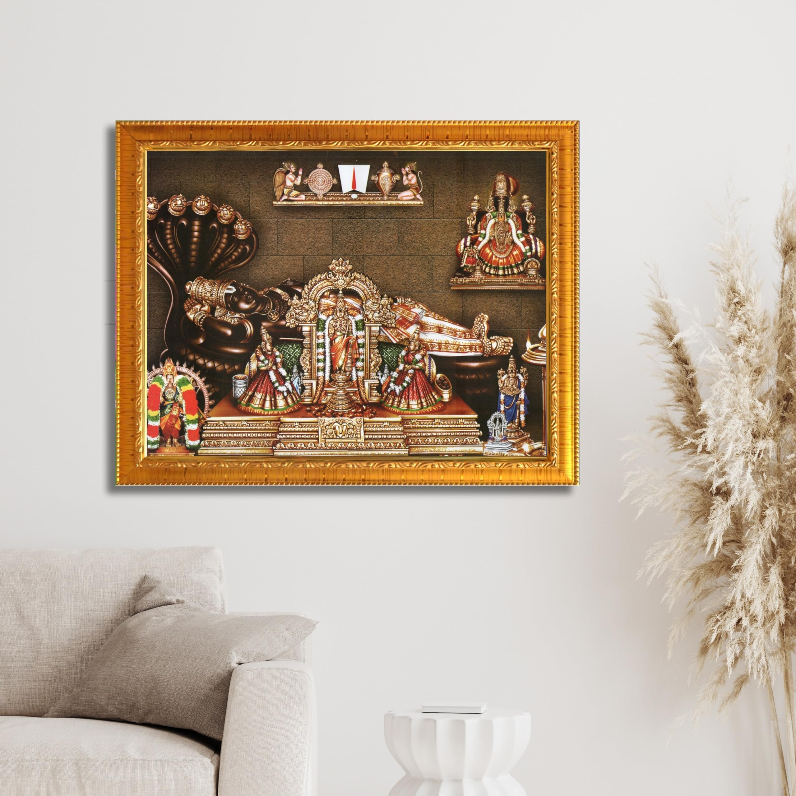 CRAFT QUEST Srirangam Ranganatha Swamy Ranganathar Perumal Wall Painting Framed | South God Picture Frame for Home, Office, Temple & Gifting
