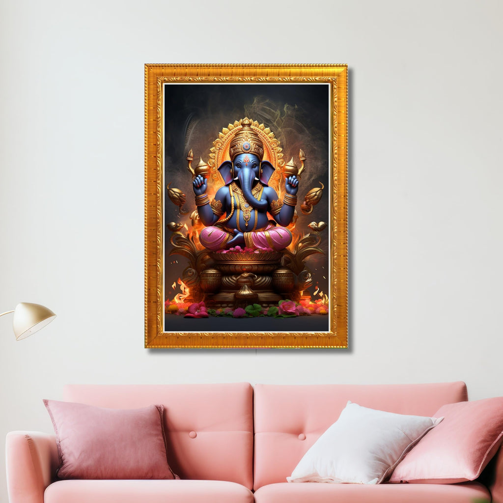 CRAFT QUEST God Ganpati Modern Wall Art Painting With Frame For Pooja,Office and Home Decor Item