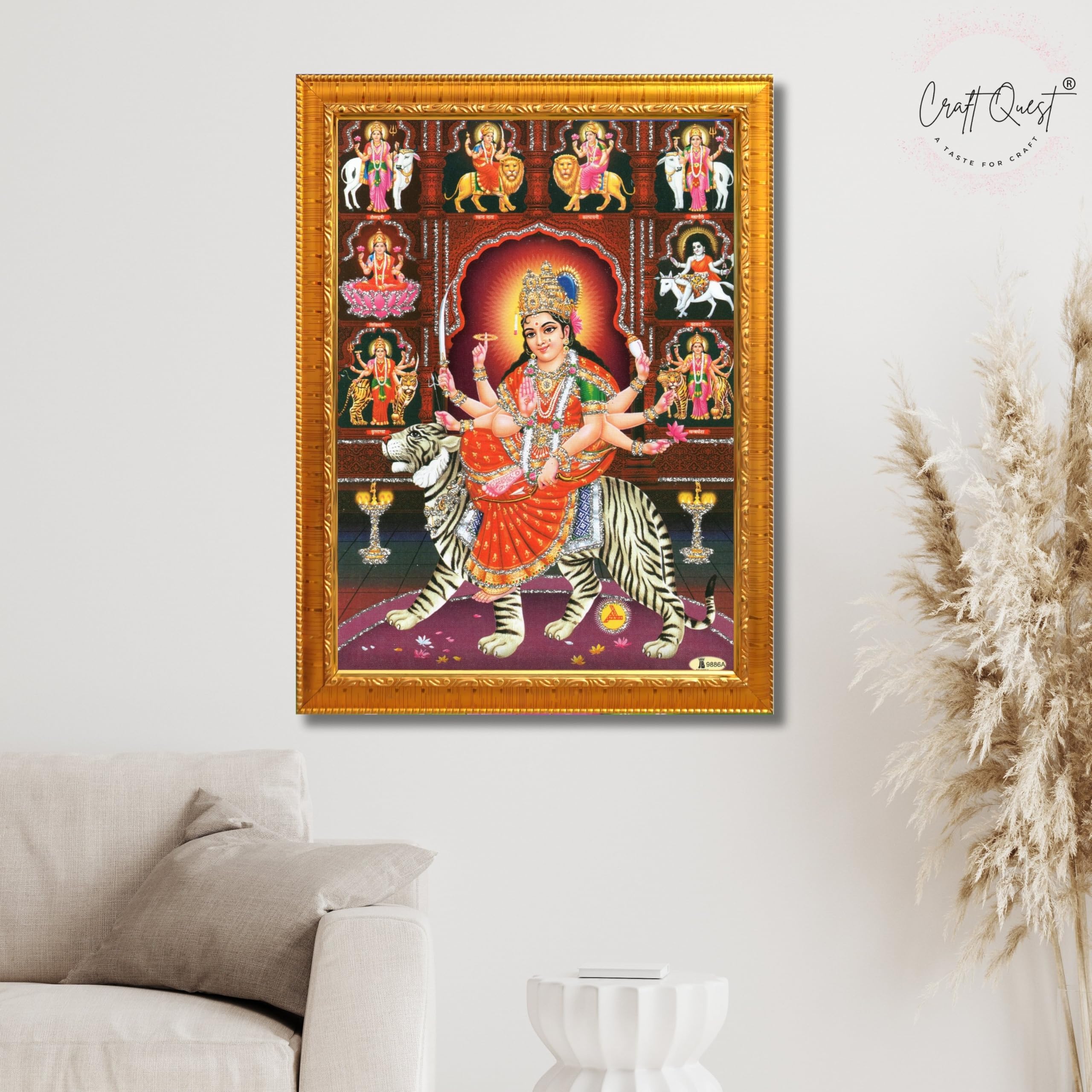 CRAFT QUEST Durga Mata Goddess Navadurga Navdurga Wall Painting Framed Home Décor