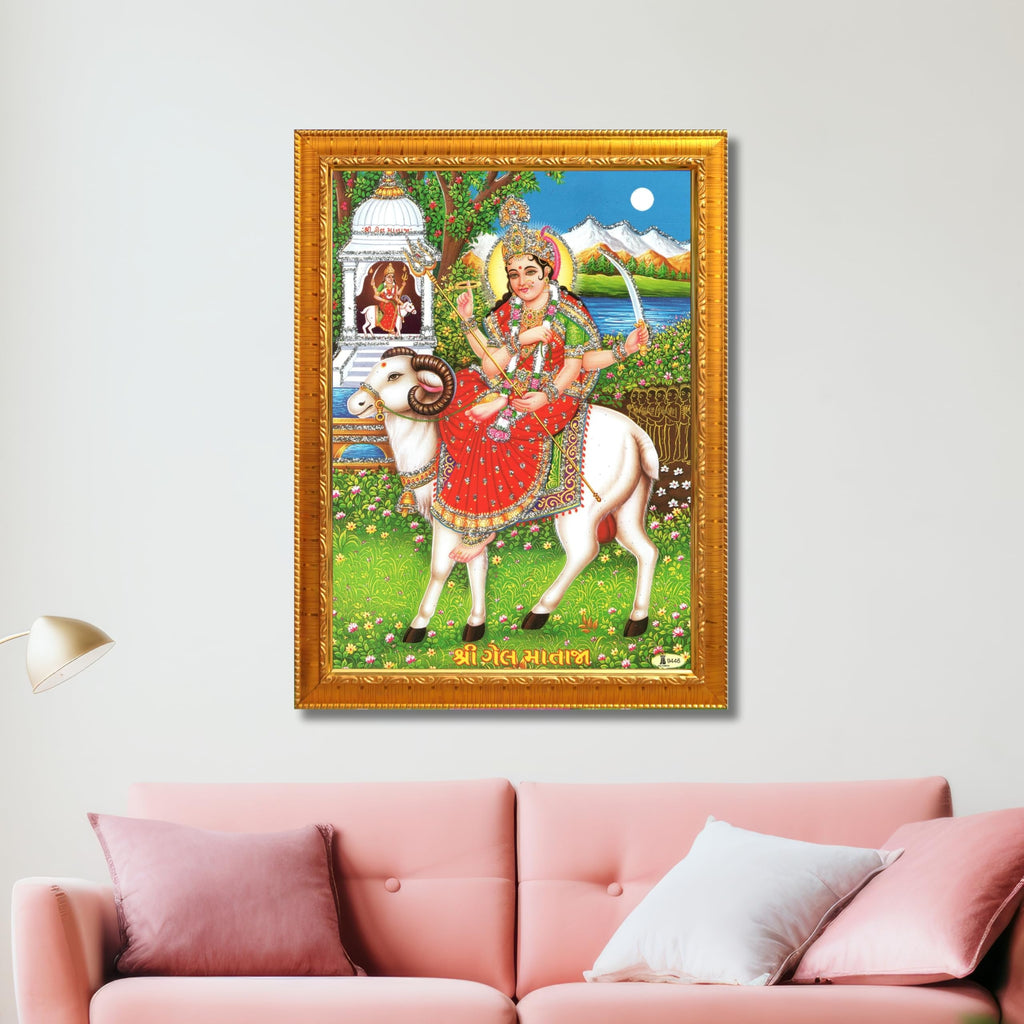 CRAFT QUEST Gel Mata Ji Geldi Maa Devi Mataji Ma Wall Painting For Home Decor wooden framed