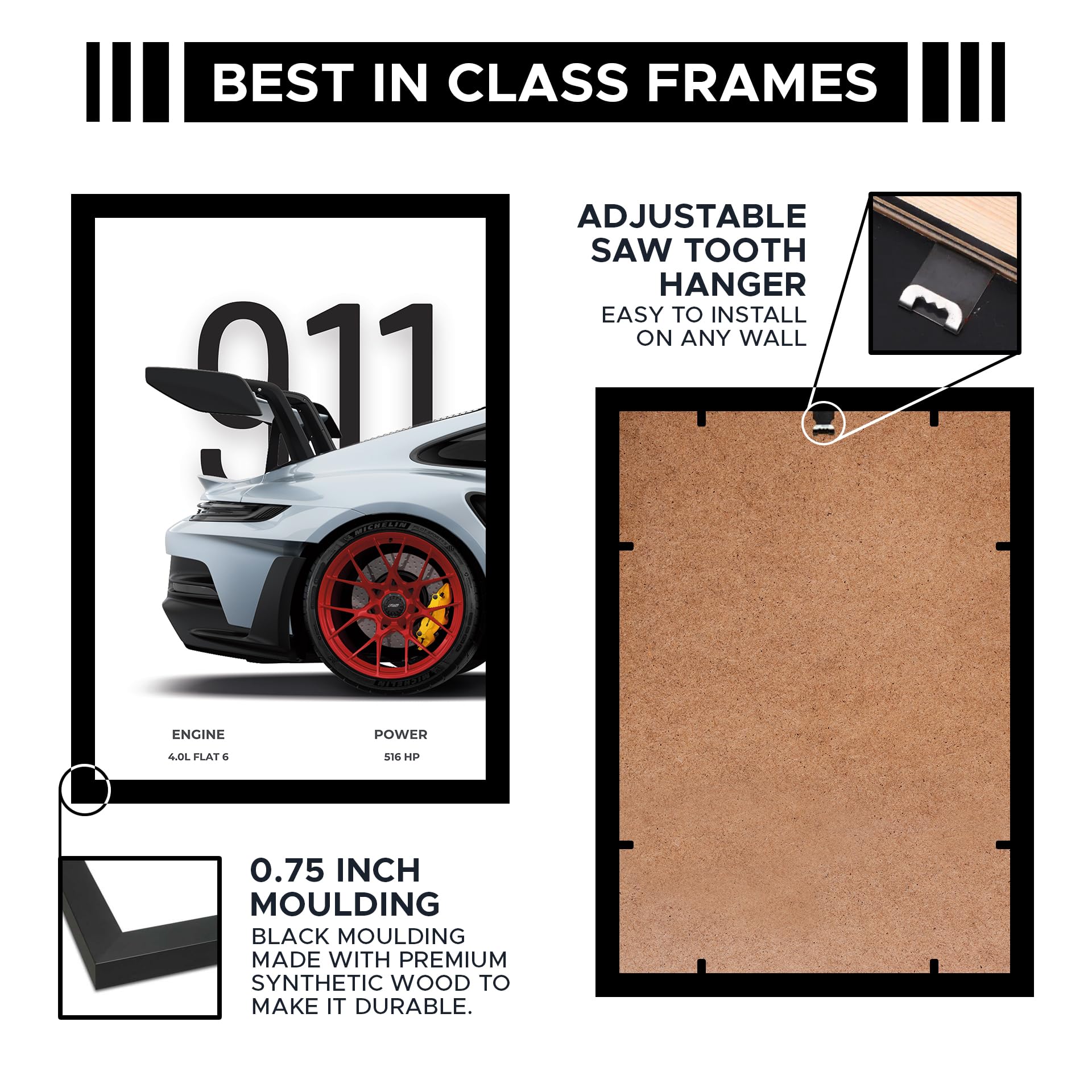 CodersParadise Framed Wall Poster (12x18 Inch) | Inspirational Quote Wall Art | Minimalist Motivational Home Decor for Living Room & Office | Ready-to-Hang Display Frame (Porsche GT3RS)