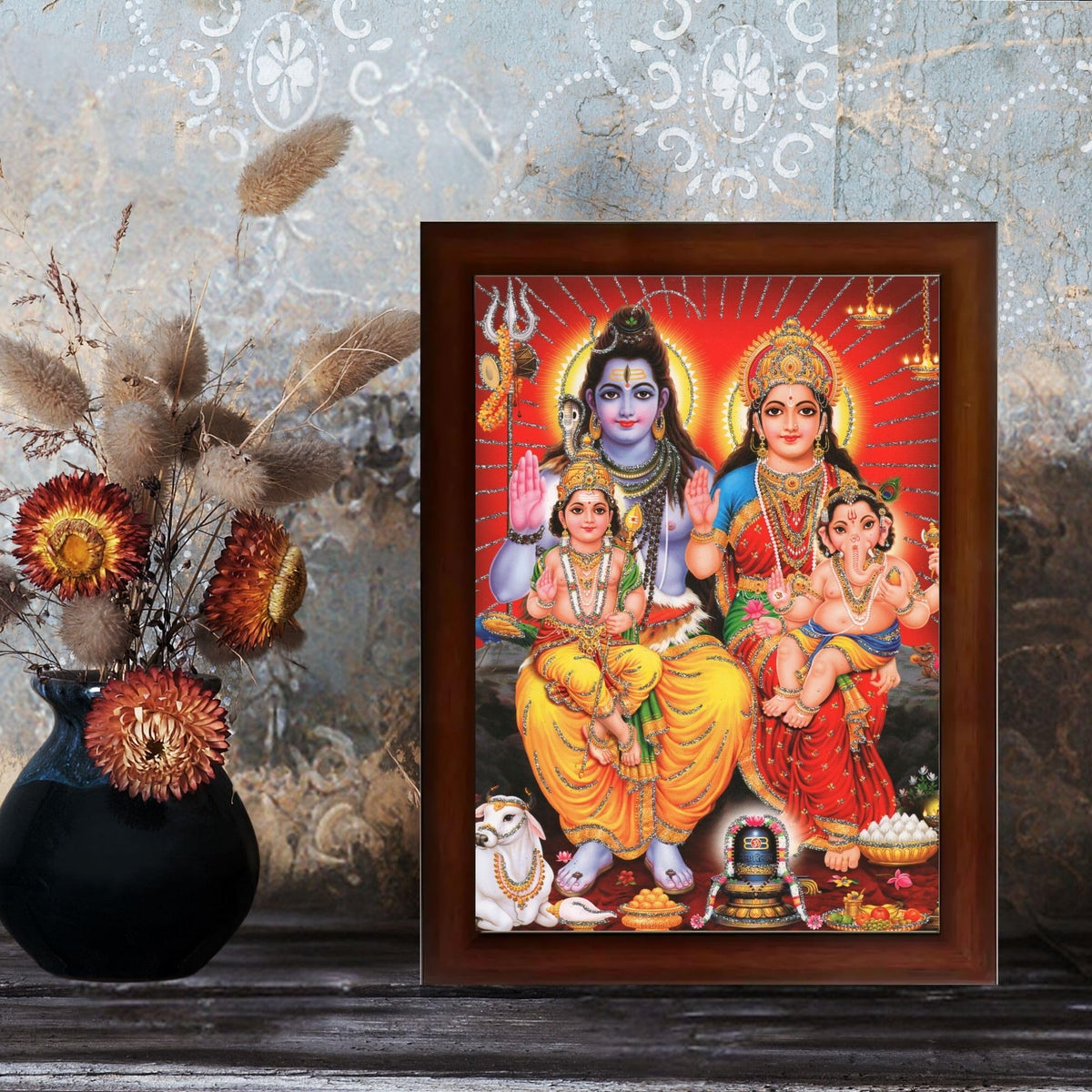 CRAFT QUEST Shiv Parivar Religious Wood Photo Frame with Acrylic glass