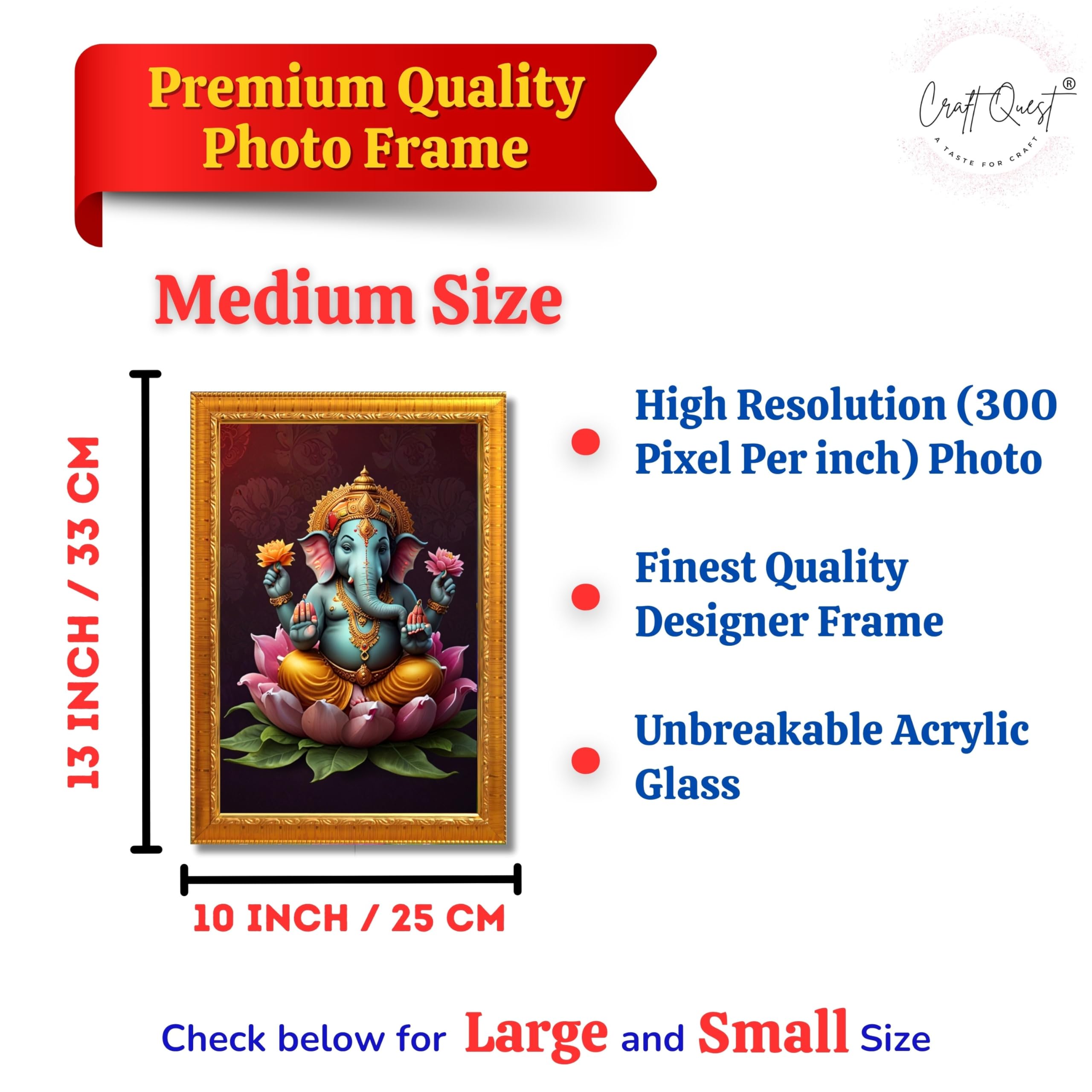 CRAFT QUEST Lord Ganpati ji Wall Hanging Frame for Living Room, Bedroom, Office & Pooja Room Décor GA-214