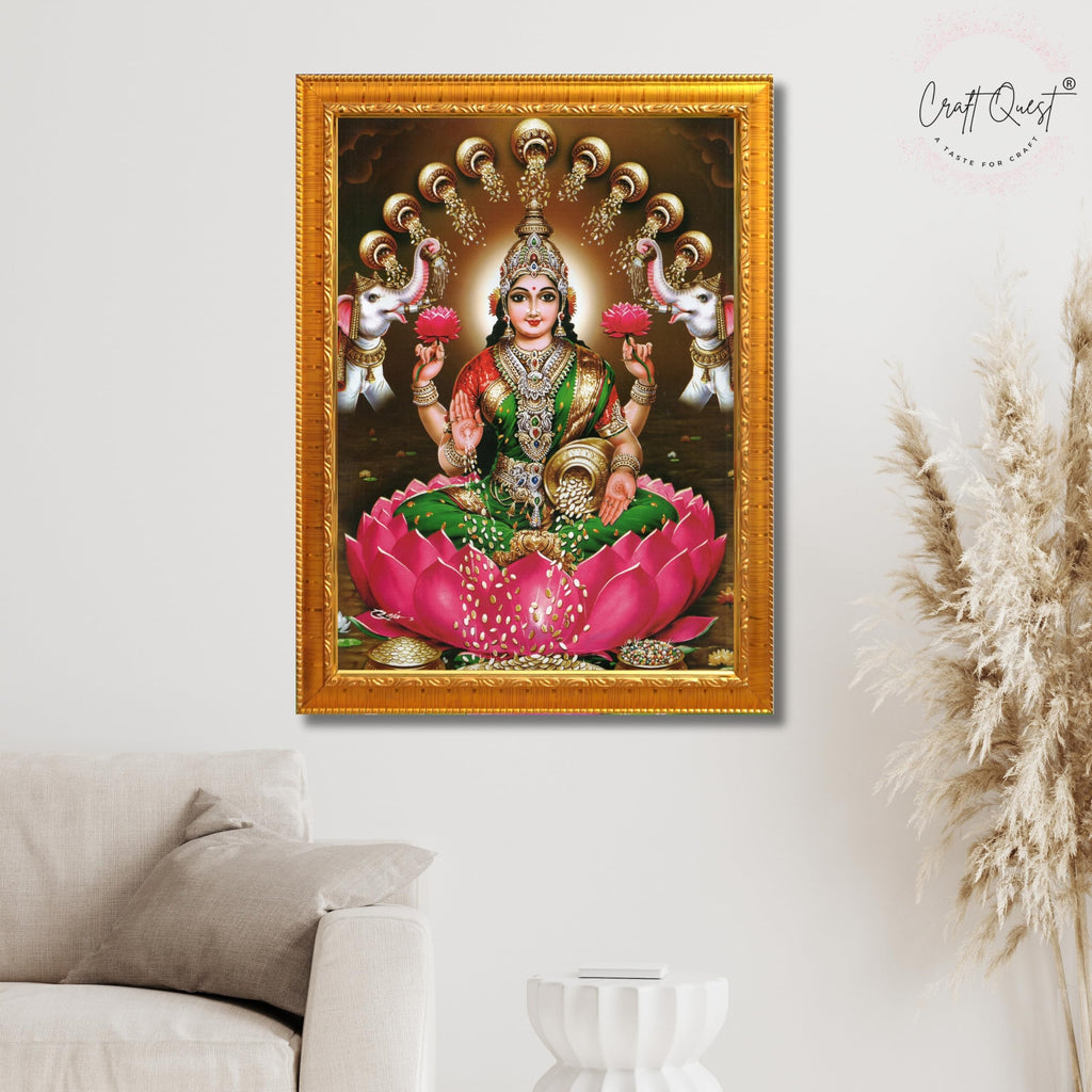 CRAFT QUEST Goddess Lakshmi Mata Laxmi Maa Wall Painting Photo Framed | Acrylic Glass, Lightweight & Waterproof | Ideal for Home, Office, Temple & Puja Room, Wall Decor