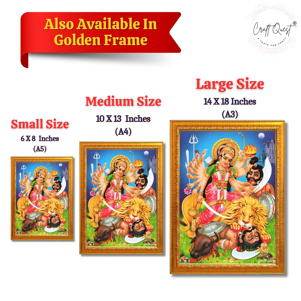 CRAFT QUEST Durga mata Mahishasura Mardini | Mahisasur Mardhini Durga Maa Wall Painting Framed, Religious Photo Frame With Acrylic Glass
