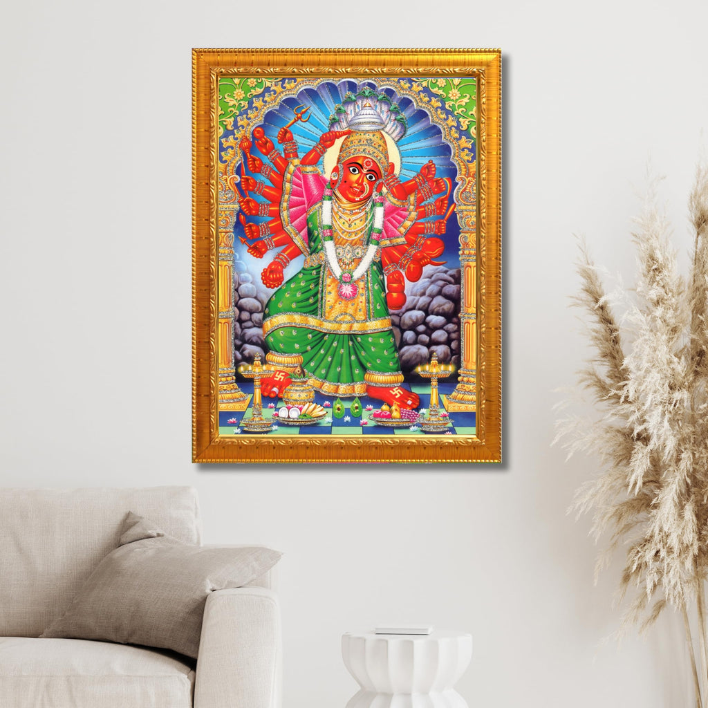 CRAFT QUEST Saptashrungi/Saptashringi Devi, God Religious Framed Painting