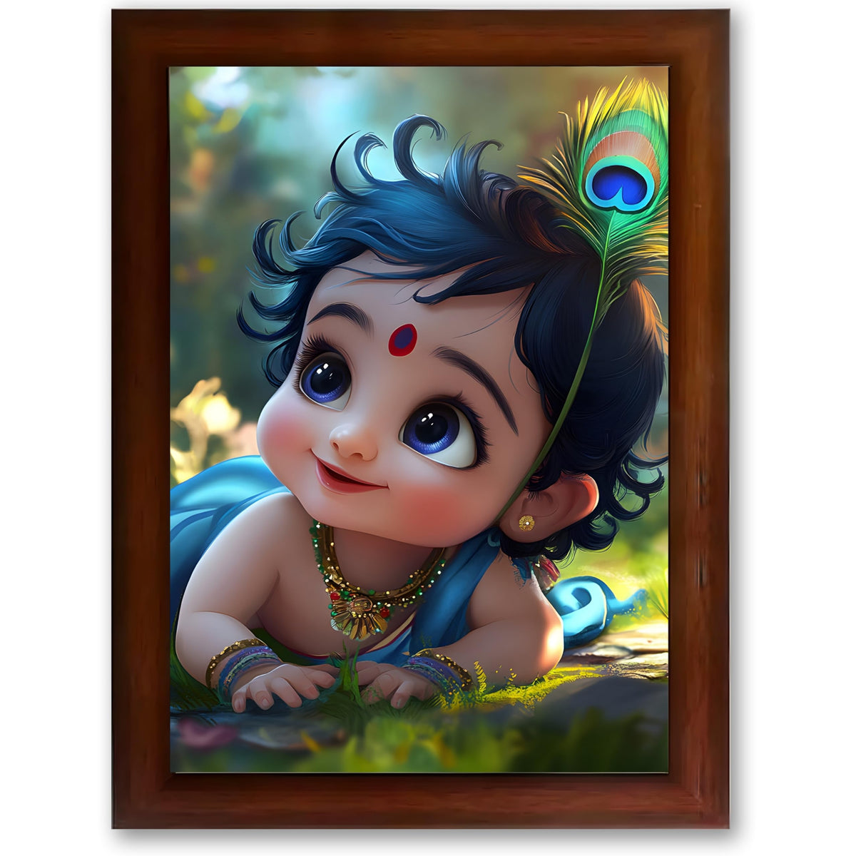CRAFT QUEST Bal Gopal Painting Kanha Ji Poster | Laddu Lord Makhan Chor | Walls Home Bedroom Living Room Decoration Gift.