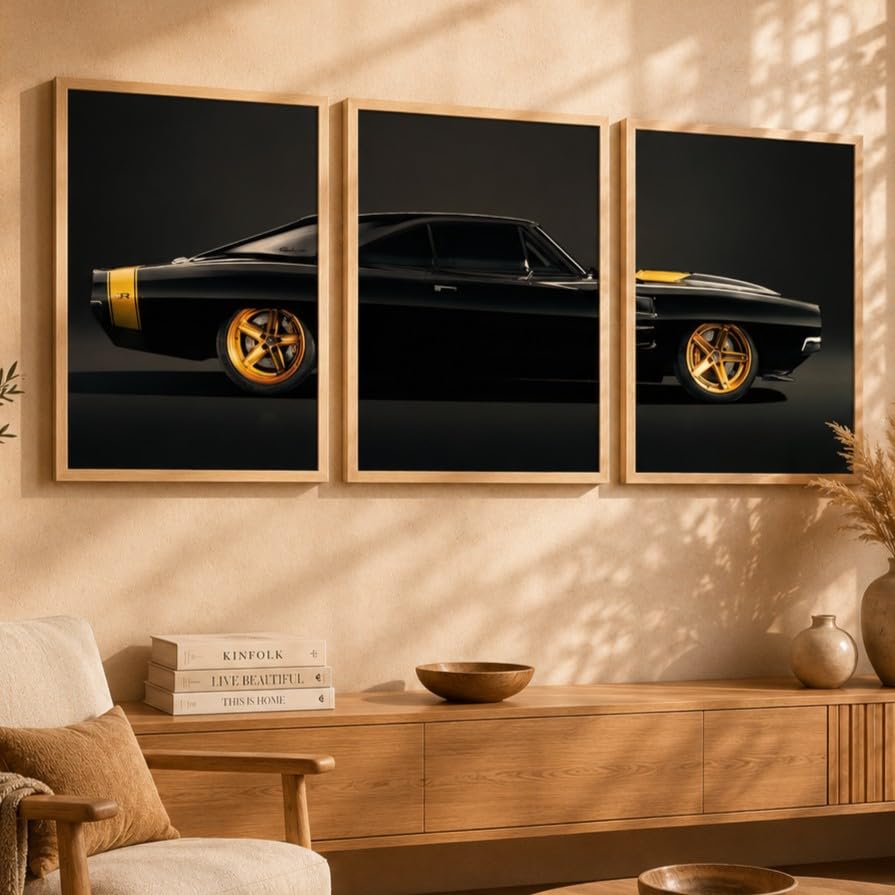 VENUXE ARTS Set Of 3 Big Sports Cars Framed Posters Gift Items for Boys Room Wall Decoration Bedroom Living Room Office Studio Décor | Car Poster Frame for Wall Décor