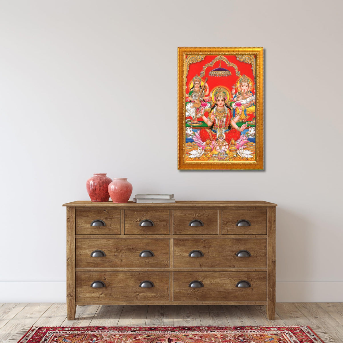 CRAFT QUEST Lord Laxmi Ganesh Saraswati Religious God Hindu Photo Frame for Diwali,Wall, Office, Temple, Pooja, Living Room Home and Decor Item