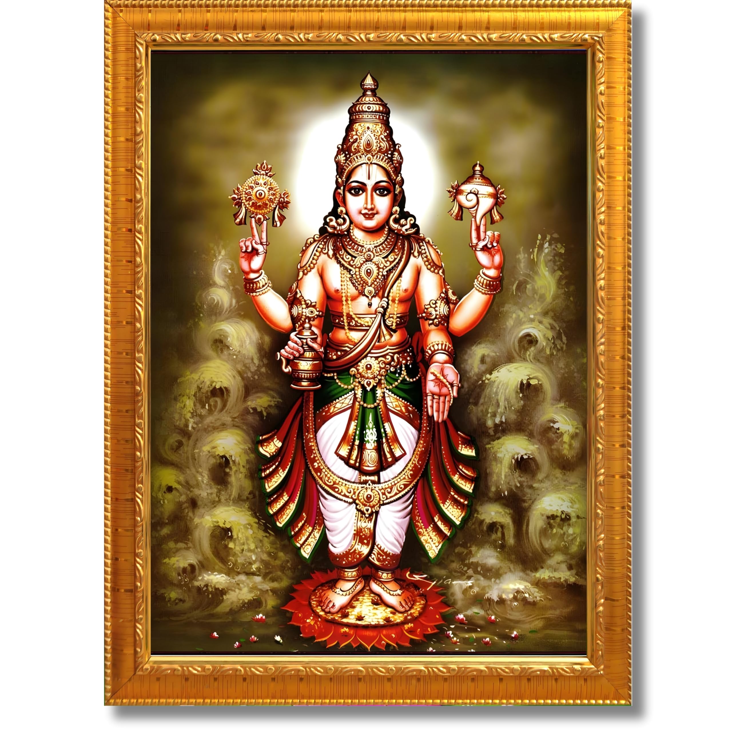CRAFT QUEST Lord Dhanvantari Dhanwantri Wall Photo Framed For Home, Pooja, Temple, Gift, Wall Décor Item