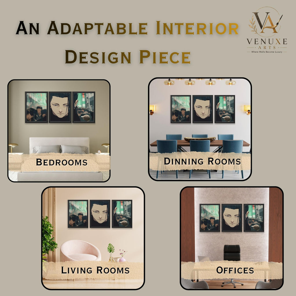 VENUXE ARTS Set Of 3 Anime Characters Wall Framed |Anime Characters Framed Poster for Living Room Bedroom Gaming Room Studio Wall Decor