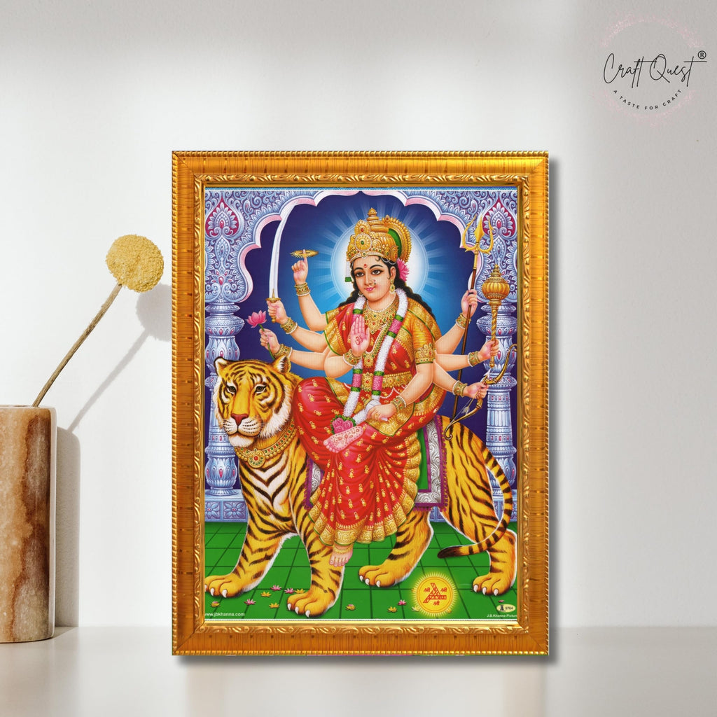 CRAFT QUEST Durga Mata Ji Nav Navdurga Wall Painting Framed Home Decor Items