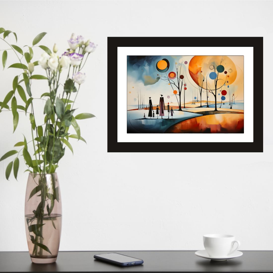 CRAFT QUEST Abstract Modern Art Painting Poster Frame for Home & Office Wall Decoration - Portrait, Wall Display (Black, 14x10 Inch Frame with Art Print)