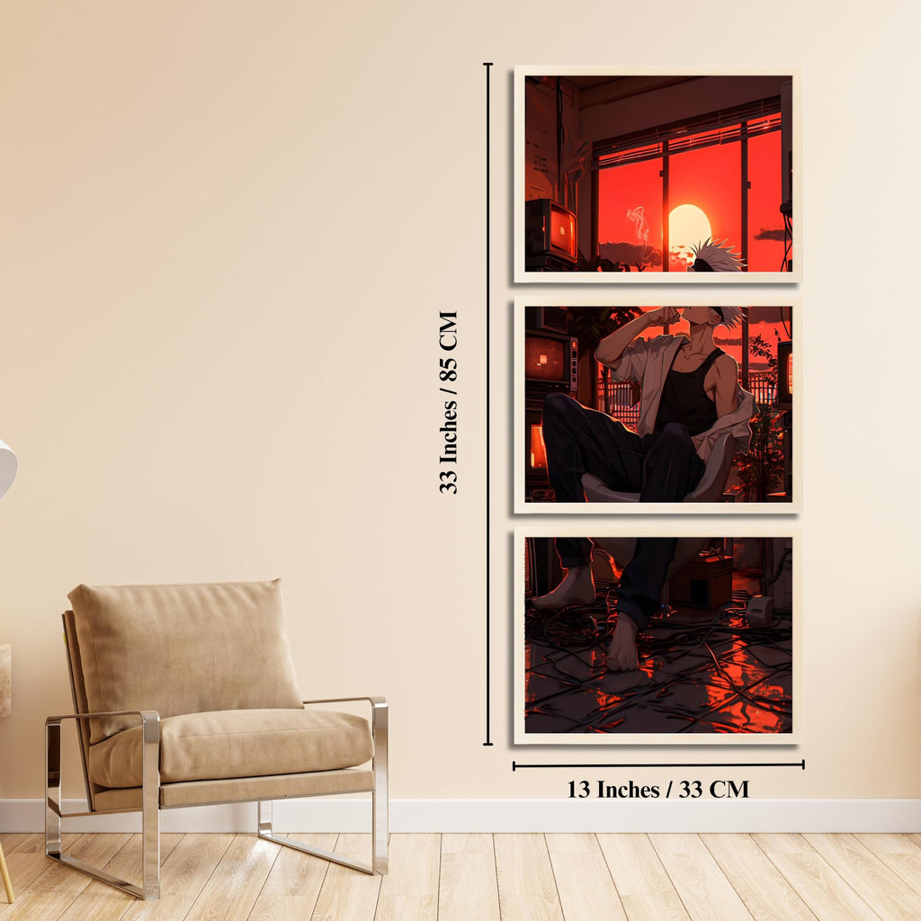 VENUXE ARTS Set Of 3 Anime Characters Wall Framed |Anime Characters Framed Poster for Living Room Bedroom Gaming Room Studio Wall Decor
