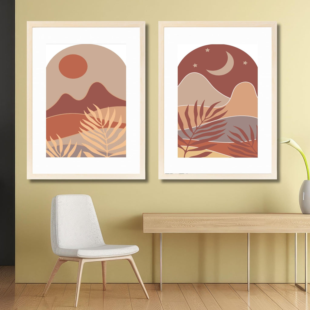 CRAFT QUEST Wall Art Decor Paintings | Set of 2 BOHO Wall Art Frames for Home Decoration | Ideal for Living Room, Bedroom & Office
