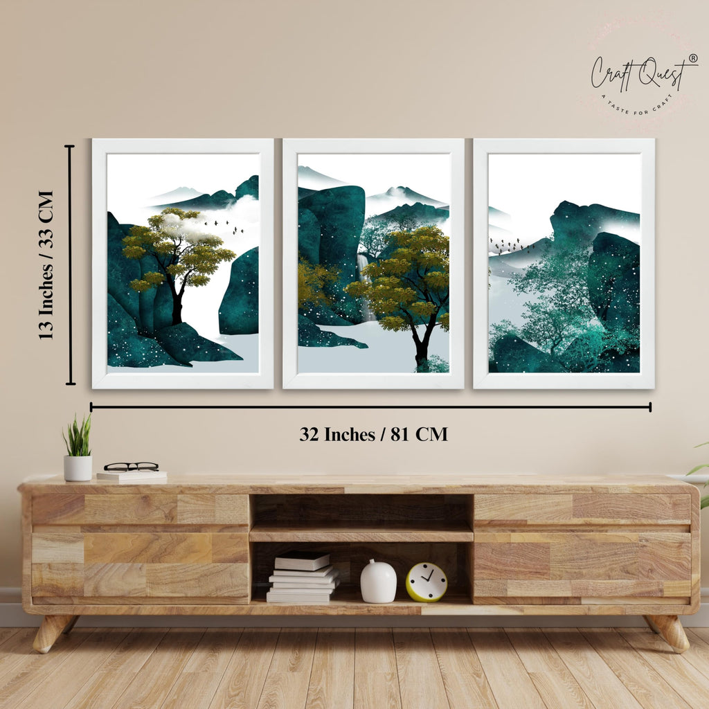 CRAFT QUEST Modern Art Ink Landscape Wall Art | Set of 3 Frames for Home Decoration | Ideal for Living Room, Bedroom & Offices