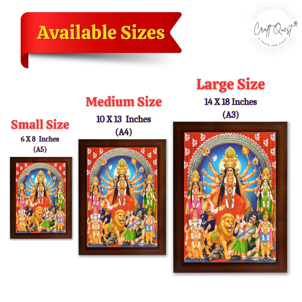 CRAFT QUEST Durga mata Mahishasura Mardini | Mahisasur Mardhini Durga Wall Painting Framed, Goddess Religious Photo Frame With Acrylic Glass