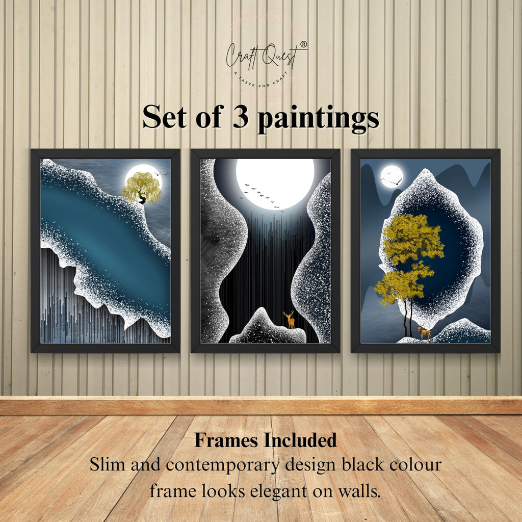 CRAFT QUEST Modern Art Abstract Fashionable Artwork Wall Art | Set of 3 Frames for Home Decoration | Ideal for Living Room, Bedroom & Offices