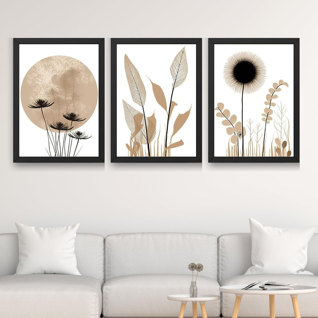 CRAFT QUEST Boho Minimalist Abstract Wall Art | Set of 3 Frames for Home Decoration | Ideal for Living Room, Bedroom & Offices