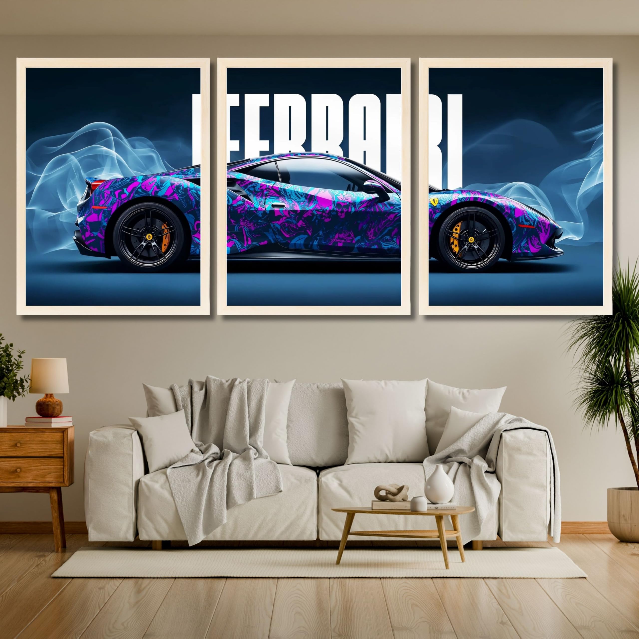 VENUXE ARTS Set Of 3 Big Sports Cars Framed Posters Gift Items for Boys Room Wall Decoration Bedroom Living Room Office Studio Décor | Car Poster Frame for Wall Décor