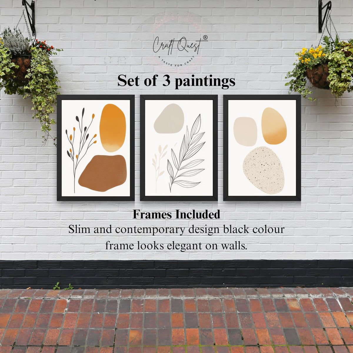 CRAFT QUEST SET OF 3 Organic Abstract Modern Wall Art | Set of 3 Frames for Home Decoration | Ideal for Living Room, Bedroom & Offices