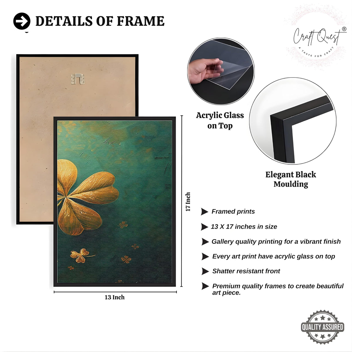 CRAFT QUEST Nature Inspired Flowers & Leaves Wall Art | Set of 3 Frames for Home Decoration | Ideal for Living Room, Bedroom & Offices