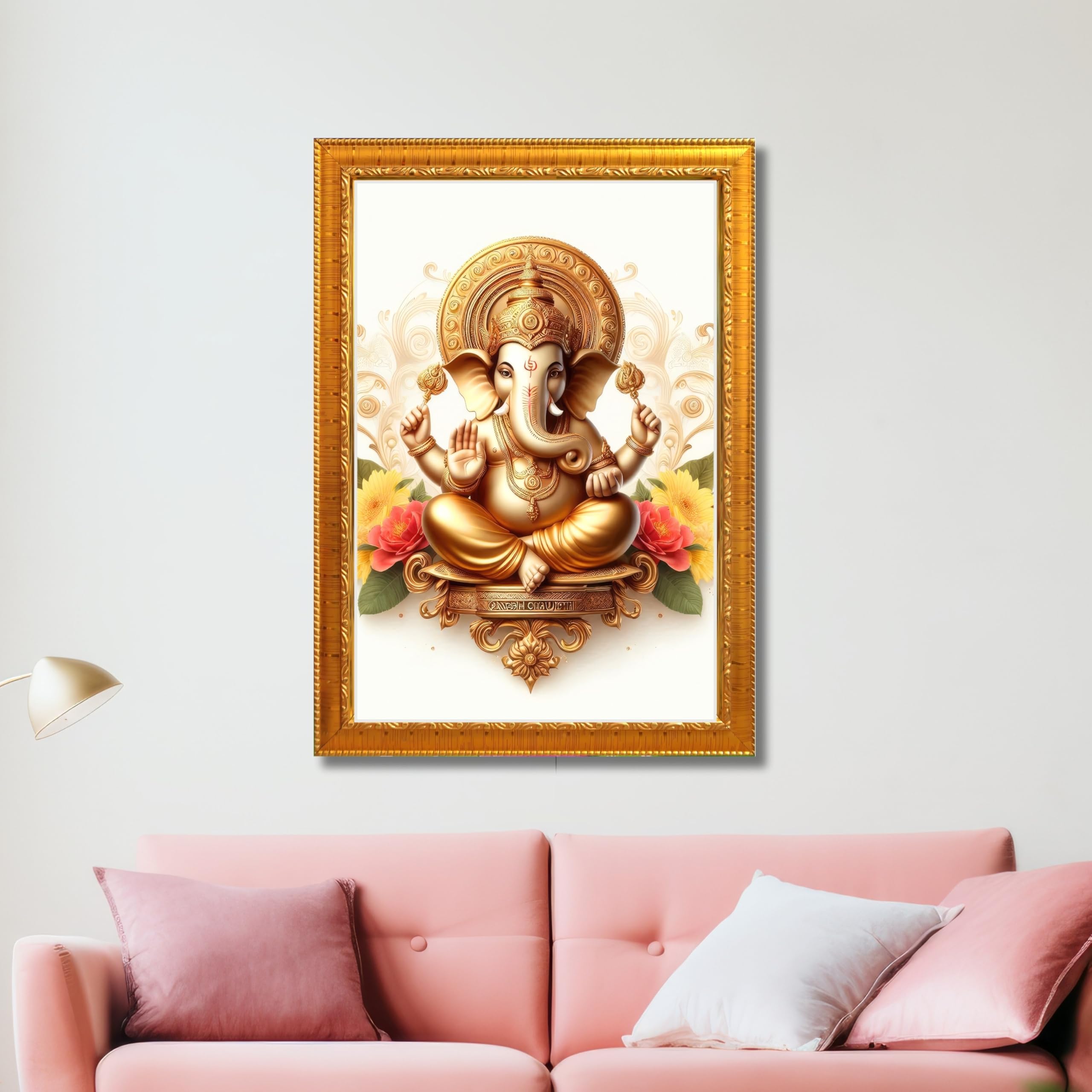 CRAFT QUEST Lord Ganesha Ganpati ji Modern Wall Art Painting With Frame For Pooja, Home and Office Decor,