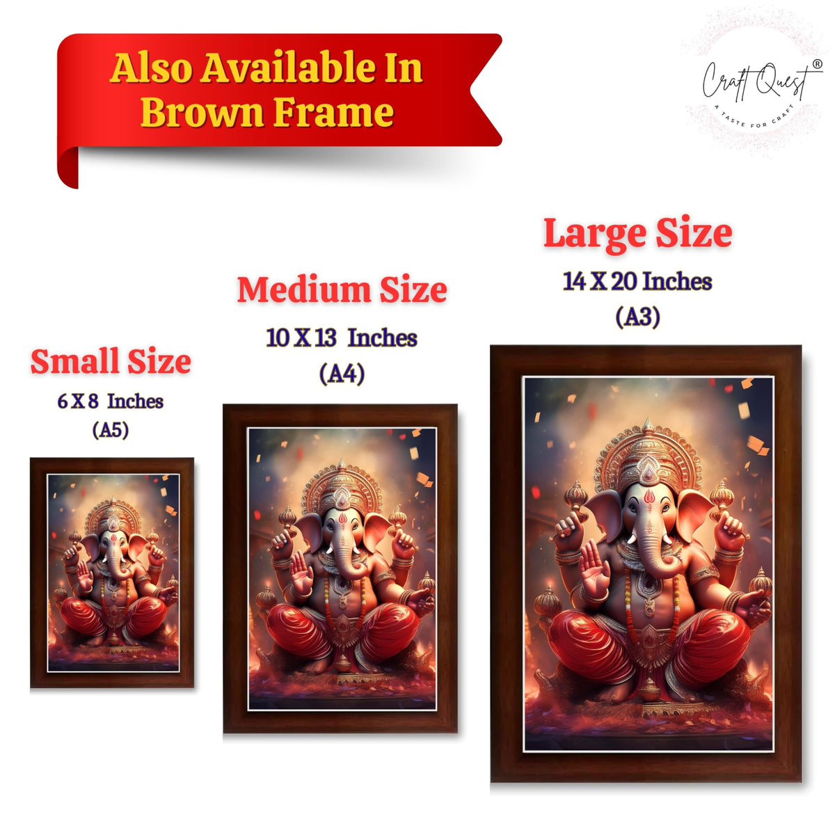 CRAFT QUEST Lord Ganesha Ji Laminated God Photo Frame Wall Decor Mandir Pooja Poster Religious Painting Divine Hindu Temple Decoration Spiritual Blessings Home Office Gift