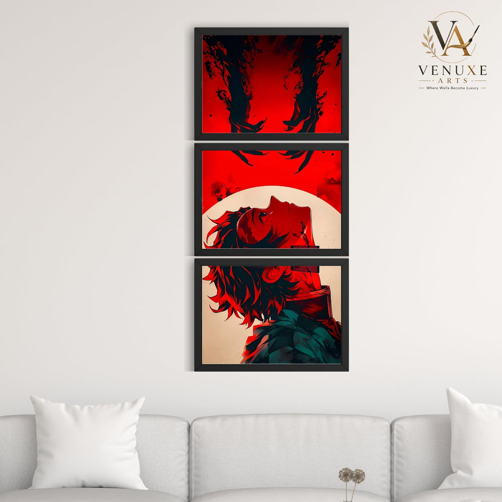 VENUXE ARTS Set Of 3 Anime Characters Wall Framed |Anime Characters Framed Poster for Living Room Bedroom Gaming Room Studio Wall Decor
