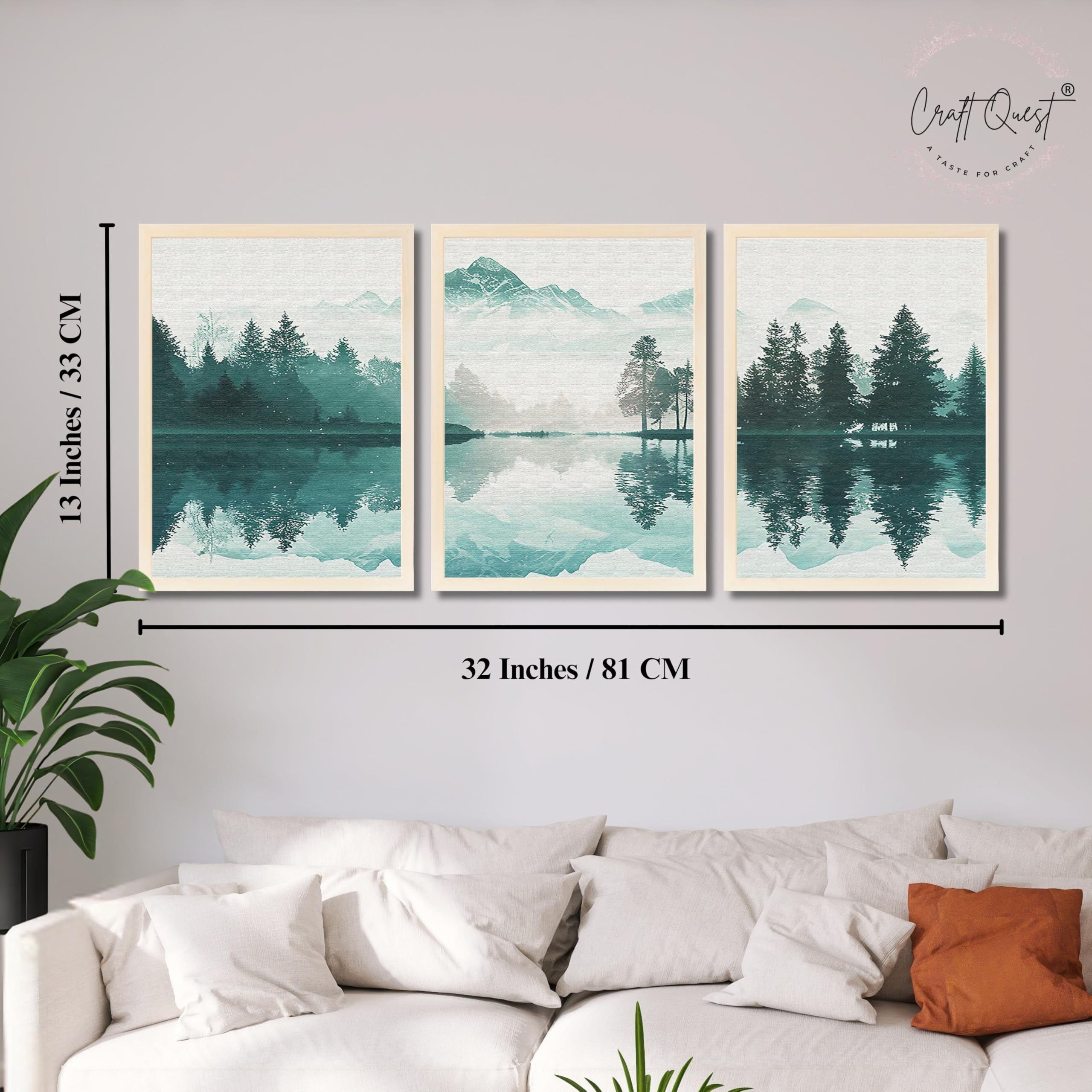 CRAFT QUEST Nature Inspired Series Paintings With Trees & Mountains Wall Art | Set of 3 Frames for Home Decoration | Ideal for Living Room, Bedroom & Offices