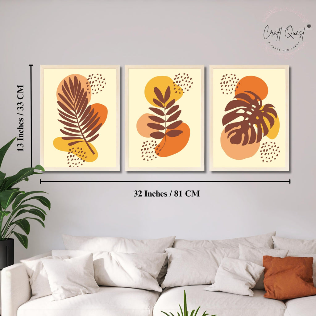 CRAFT QUEST Wall Art Decor Paintings | Set of 3 BOHO Wall Art Frames for Home Decoration | Ideal for Living Room, Offices & Bedrooms