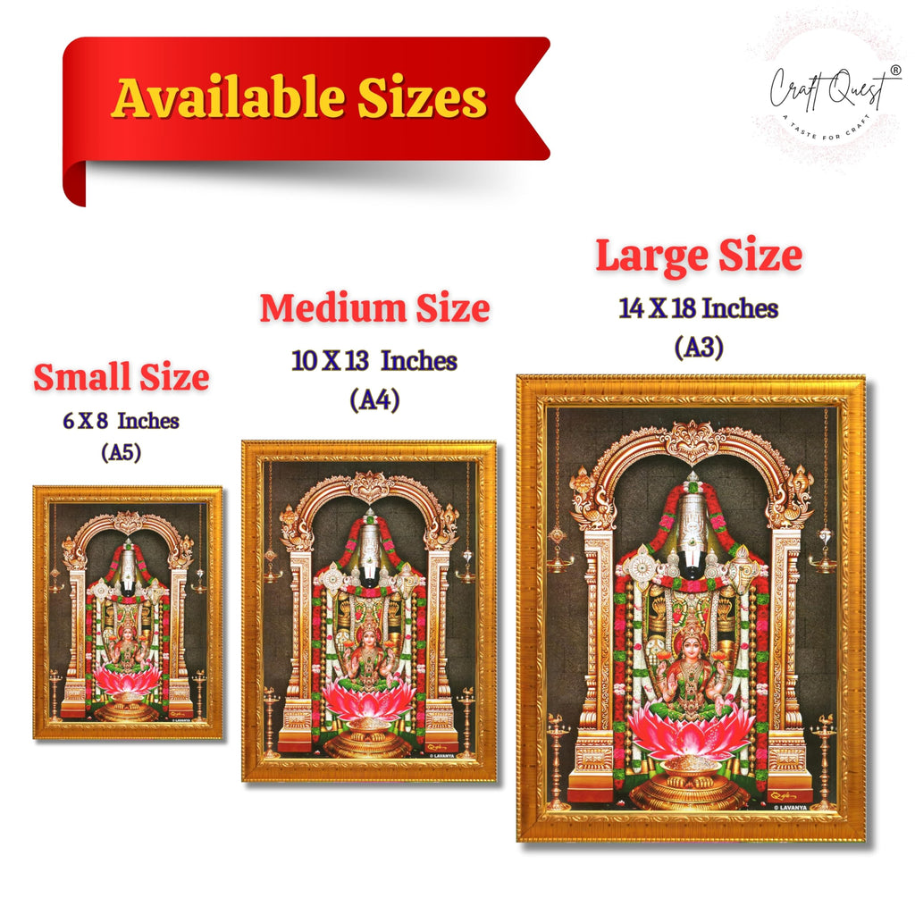 CRAFT QUEST Lord Tirupati Balaji Lakshmi Venkateshwara Swamy Wall Painting Framed, Home, Temple, Pooja, Wall Décor Item