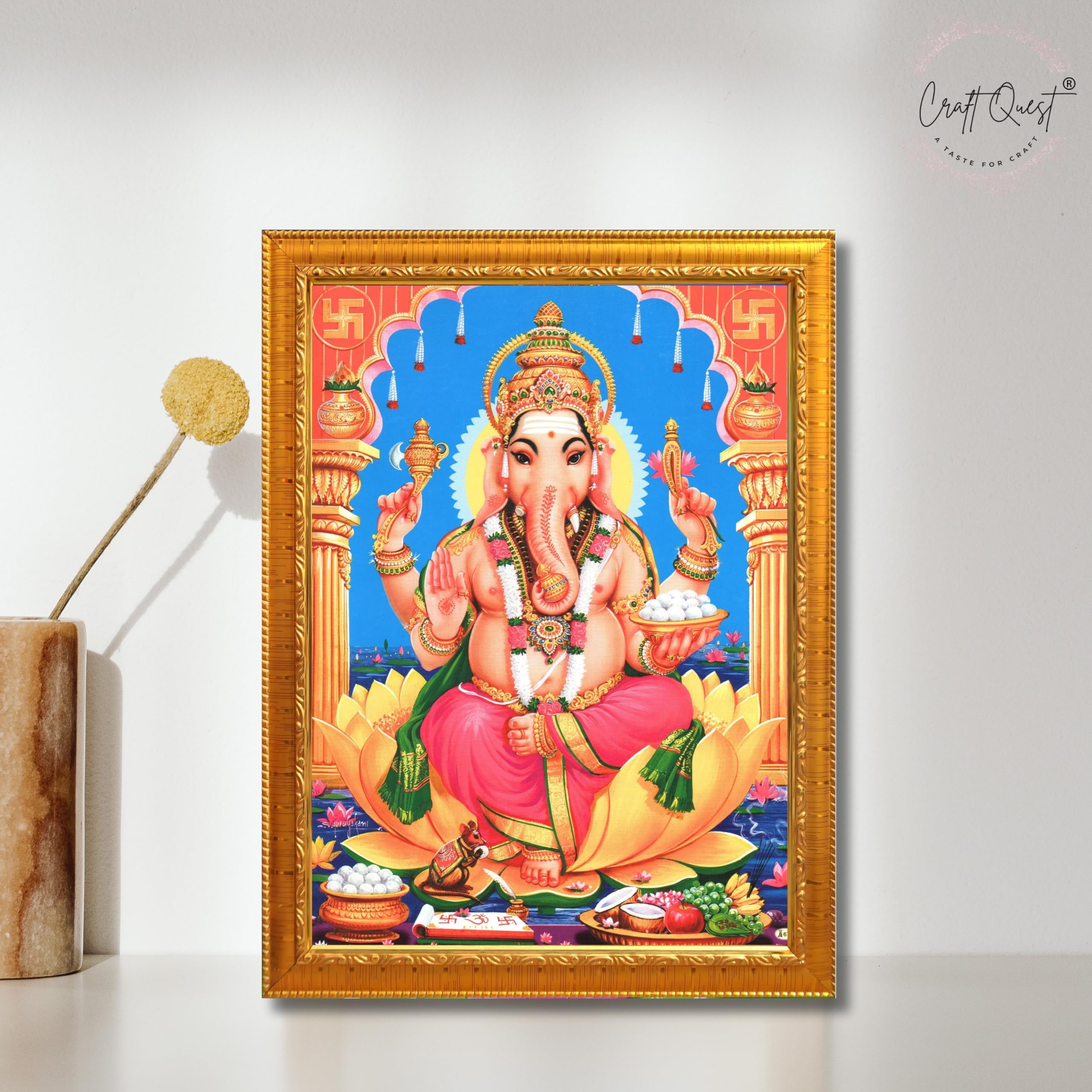 CRAFT QUEST Lord Ganpati Ganesha Wall Hanging Frame for Living Room, Bedroom, Office & Pooja Room Décor GA-212