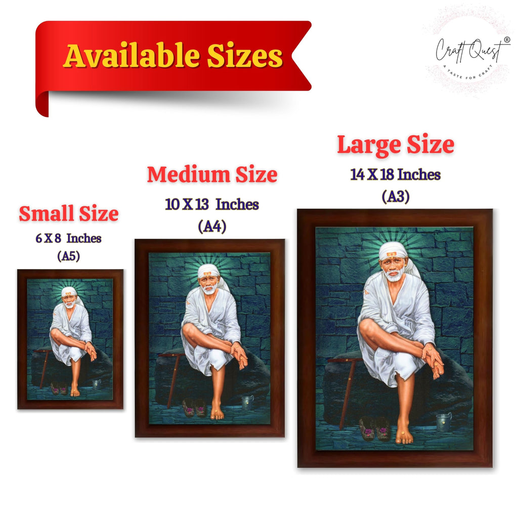 CRAFT QUEST Saibaba Sai Baba Shirdi Sainath Wall Painting Framed Home Décor, Ideal for Home, Office, Temple & Puja Room, Wall Decor