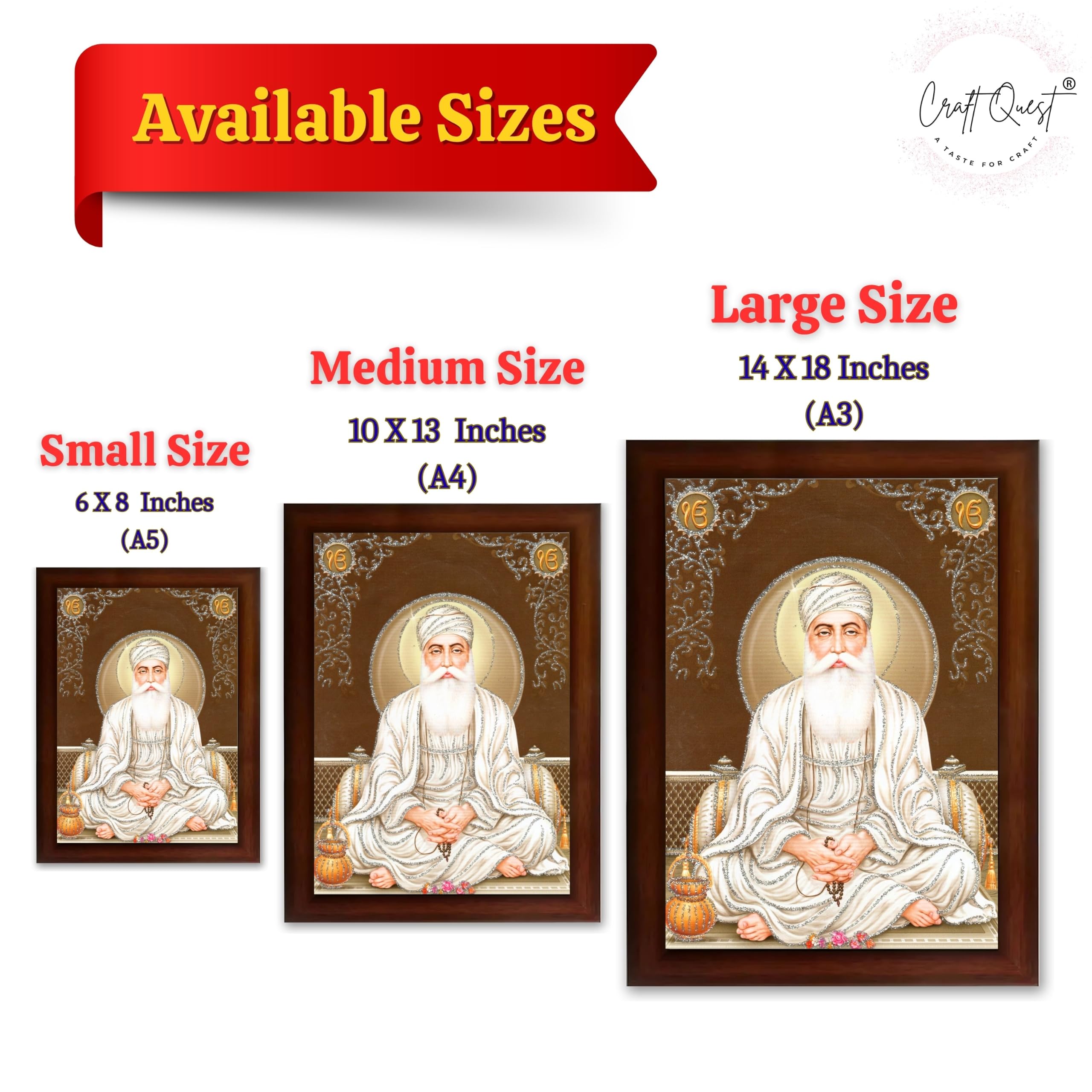CRAFT QUEST Satnam Waheguru Ji Photo Frame Sikh Guru Photo for Home Decor Religious Painting Decorative Artwork Gift Frame