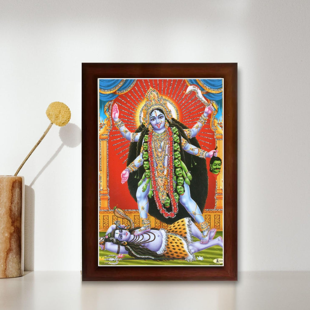 CRAFT QUEST Kali Mata photo with frame, God Religious Framed Painting With Acrylic Glass