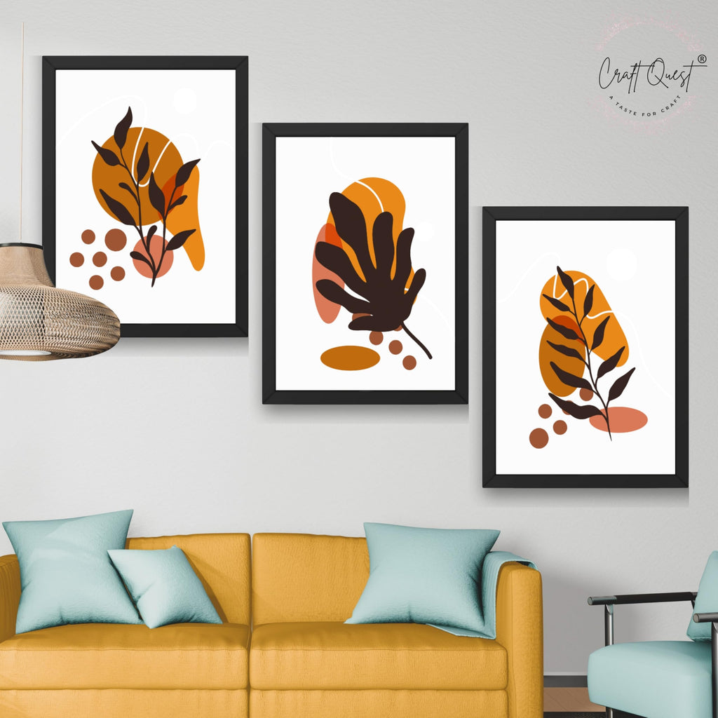 CRAFT QUEST Wall Art Decor Paintings | Set of 3 BOHO Wall Art Frames for Home Decoration | Ideal for Living Room, Bedroom & Office