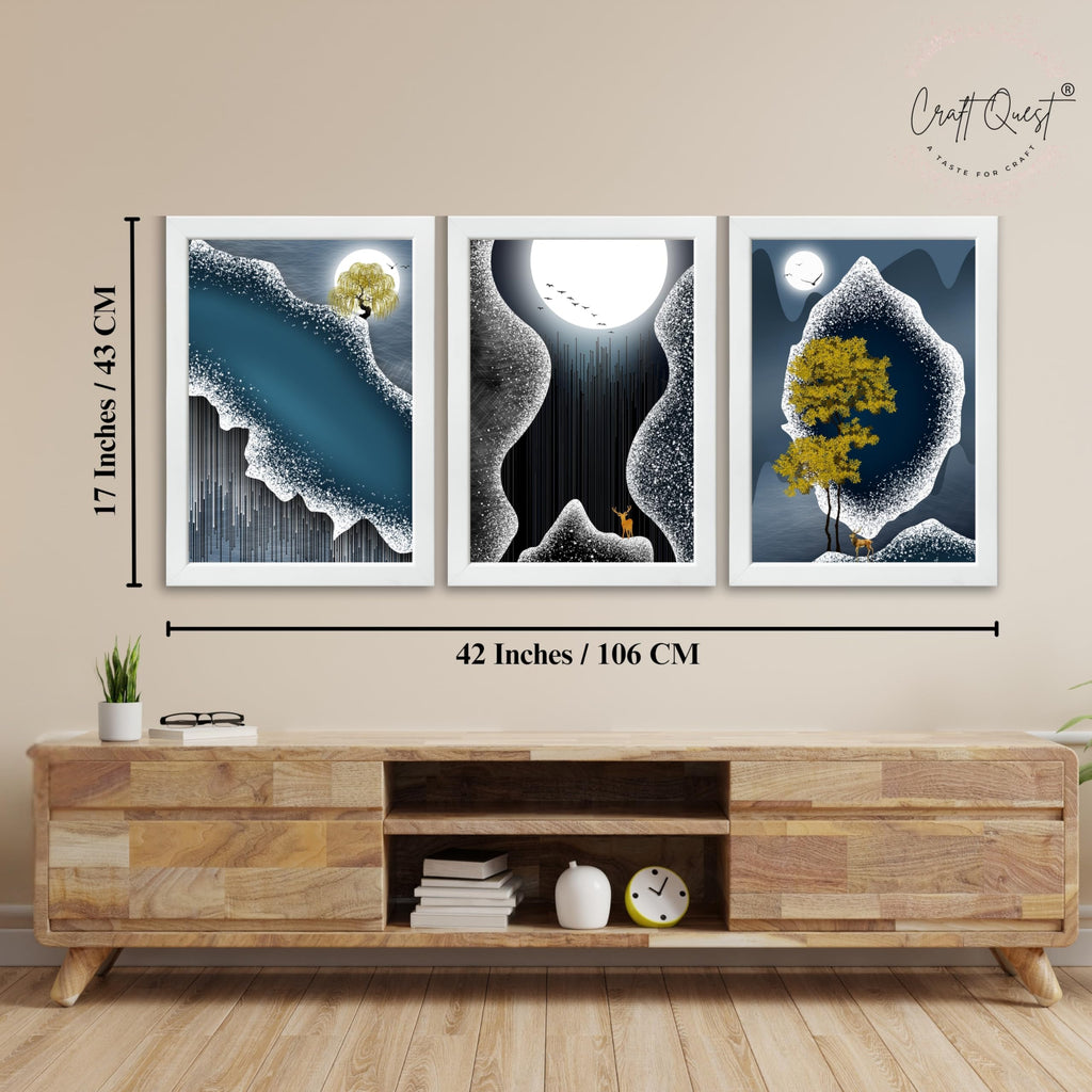 CRAFT QUEST Modern Art Abstract Fashionable Artwork Wall Art | Set of 3 Frames for Home Decoration | Ideal for Living Room, Bedroom & Offices
