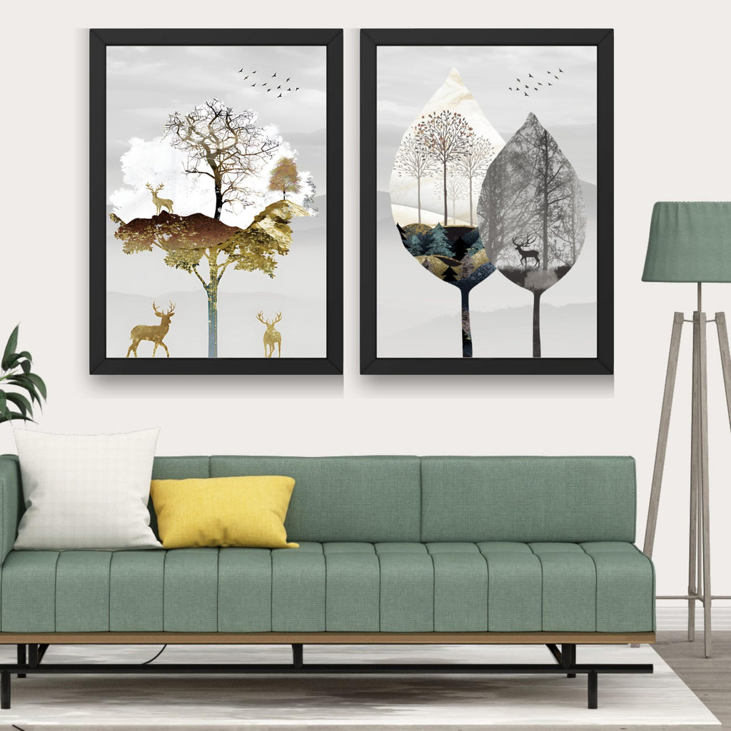 CRAFT QUEST Wall Art Decor Paintings | Set of 2 Modern art Wall Art Frames for Home Decoration | Ideal for Living Room, Bedroom & Office
