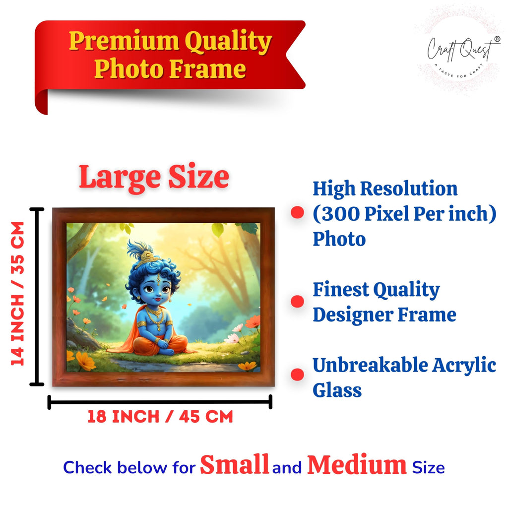 CRAFT QUEST Little Krishna Bal Gopal Makhan Chor Wall Photo Frame | Hindu God Kanha Devotional Home Decor | Gift Item