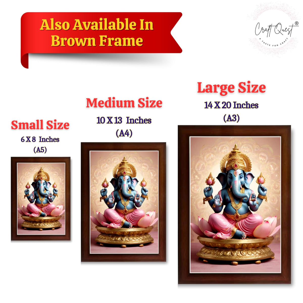CRAFT QUEST God Ganesh Ganpati ji Ganesha Art Framed Painting Ready to Hang