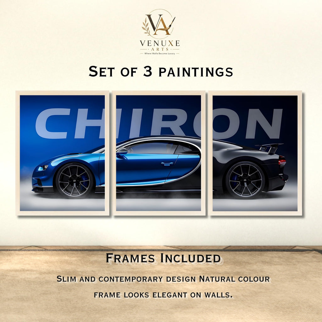 VENUXE ARTS Set Of 3 Big Sports Cars Framed Posters Gift Items for Boys Room Wall Decoration Bedroom, Living Room, Office, Studio Décor | Car Poster Frame for Wall Décor