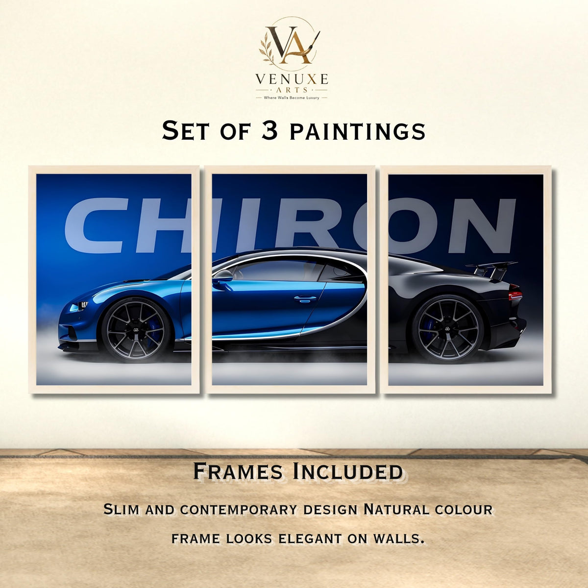 VENUXE ARTS Set Of 3 Big Sports Cars Framed Posters Gift Items for Boys Room Wall Decoration Bedroom, Living Room, Office, Studio Décor | Car Poster Frame for Wall Décor
