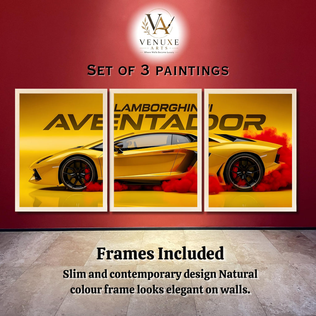 VENUXE ARTS Set Of 3 Big Sports Cars Framed Posters Gift Items for Boys Room Wall Decoration Bedroom, Living Room, Office, Studio Décor | Car Poster Frame for Wall Décor